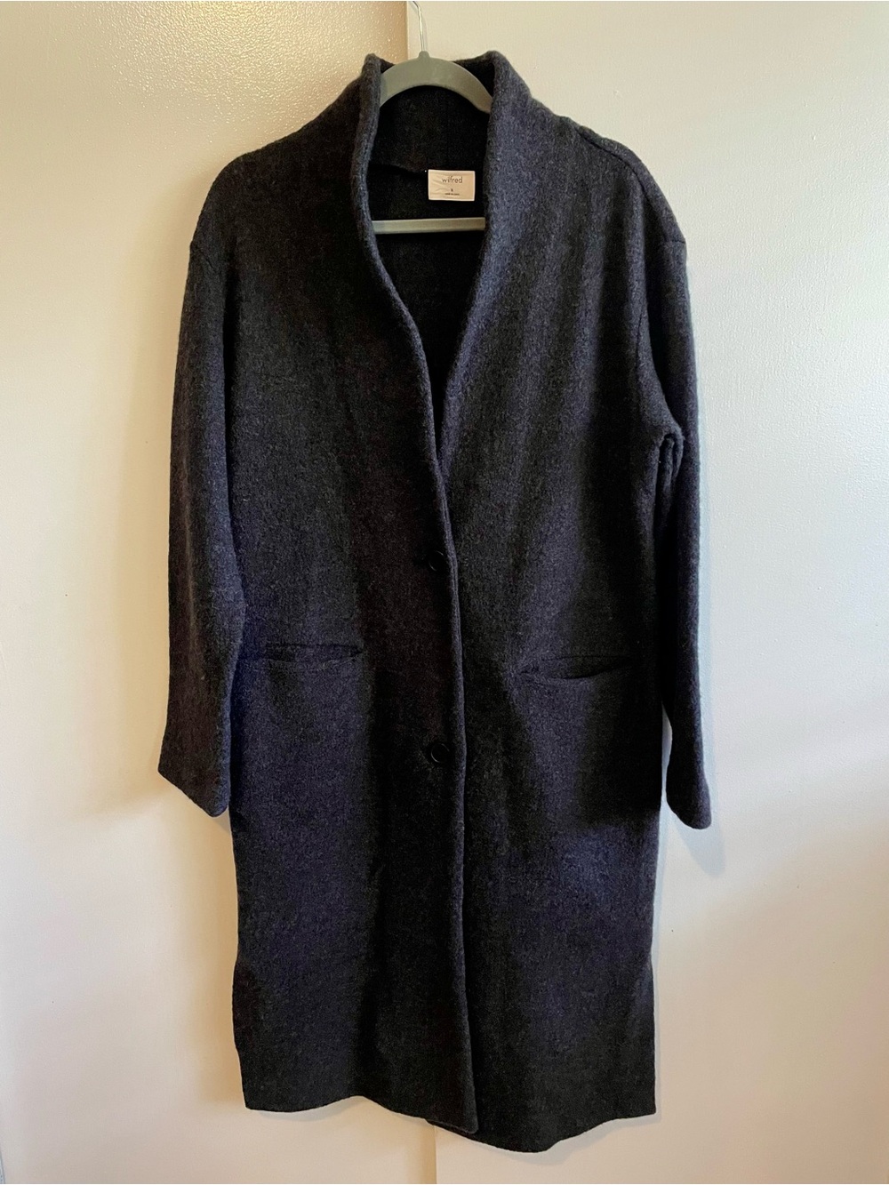 Wilfred Aritzia Charcoal Grey Boiled Wool Shawl Coatigan Jacket Med Minimalist